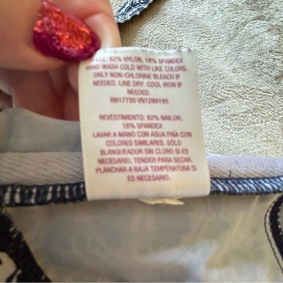 Merona navy blue and white pattern tie tankini top Size L - Picture 7 of 8